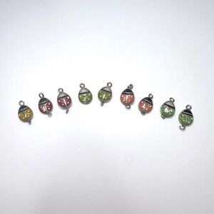 FAS Vintage Ladybug Charms Sterling Silver Enamel Jewelry Lot of 9 Luck Prosper